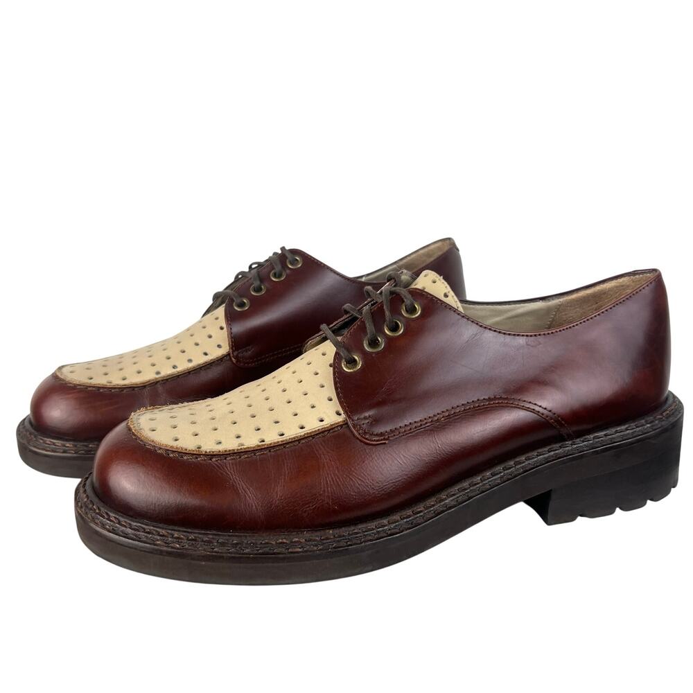 Vintage Giraudon Brown Leather Perforated Chunky Oxfords Plug Loafer (Sz 10)